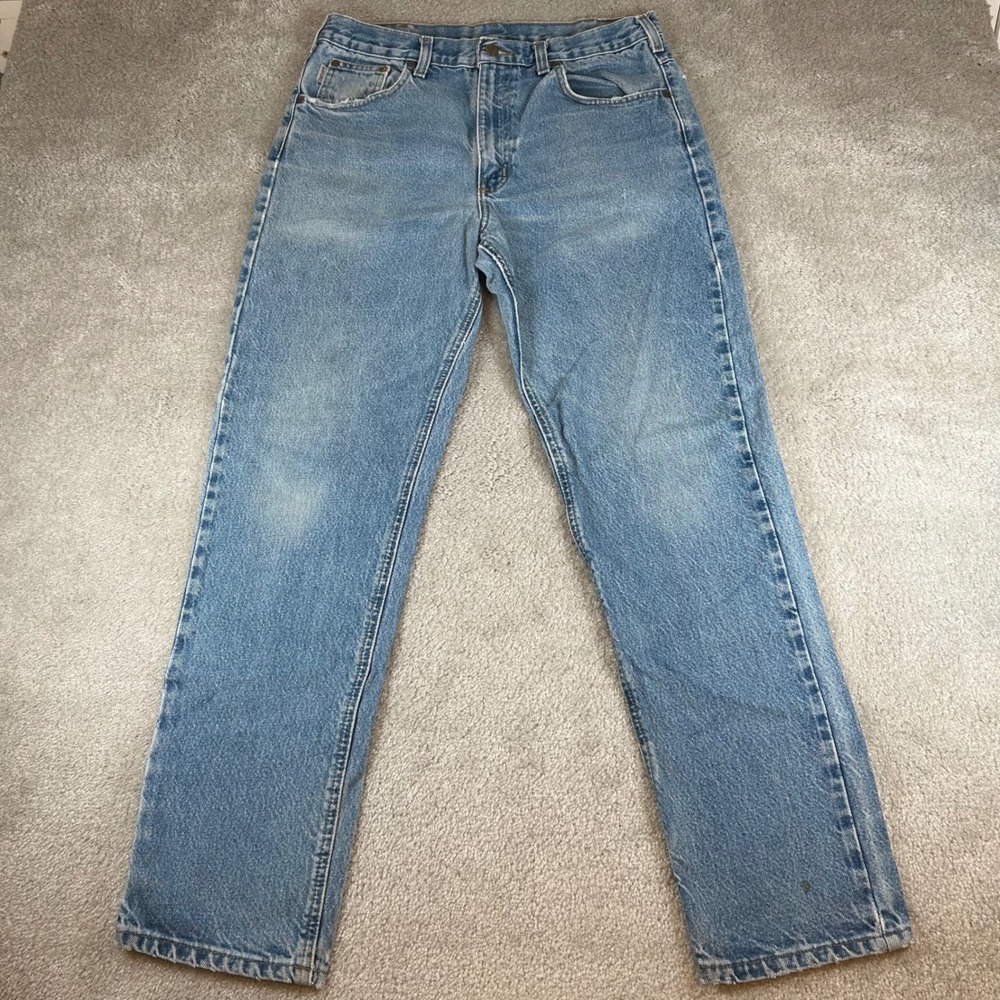 Carhartt Jeans Mens 34x32 Light Wash Straight Leg Rugged Denim Workwear Pants